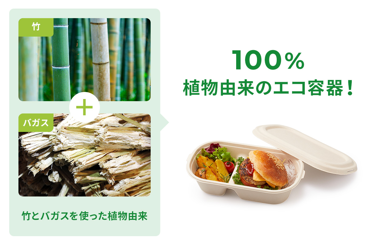 竹とバガスを使った環境に優しい植物由来のエコ容器