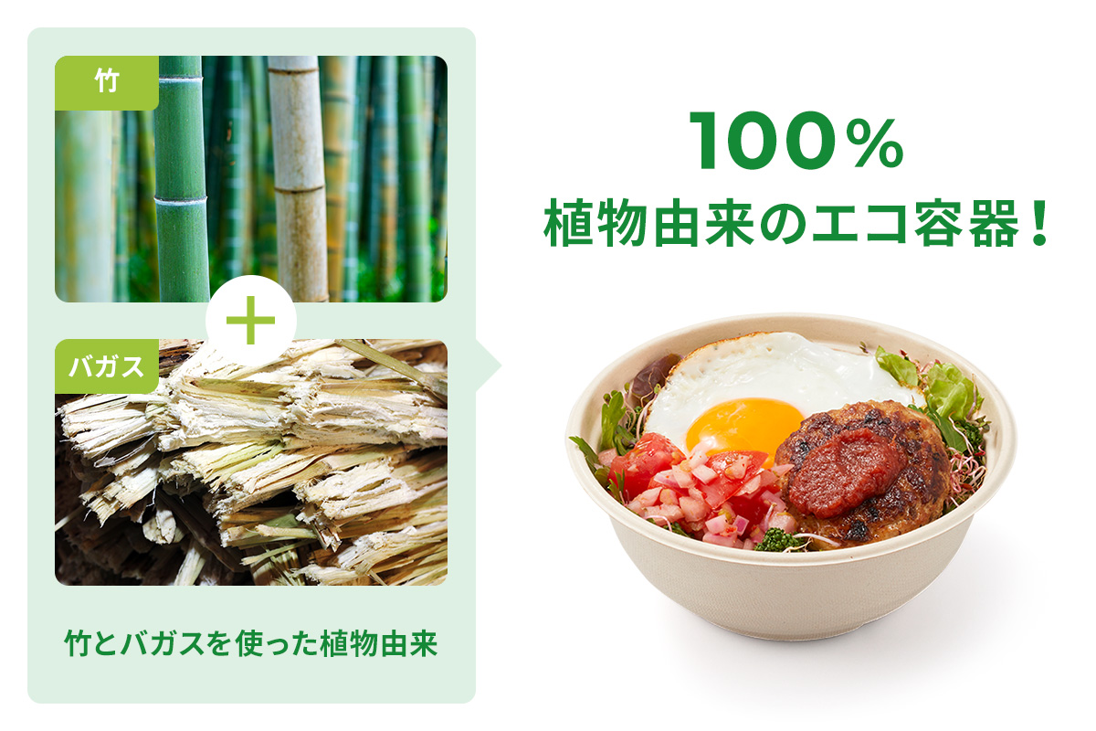 竹とバガスを使った環境に優しい植物由来のエコ容器