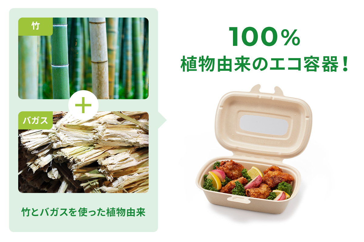 竹とバガスを使った環境に優しい植物由来のエコ容器