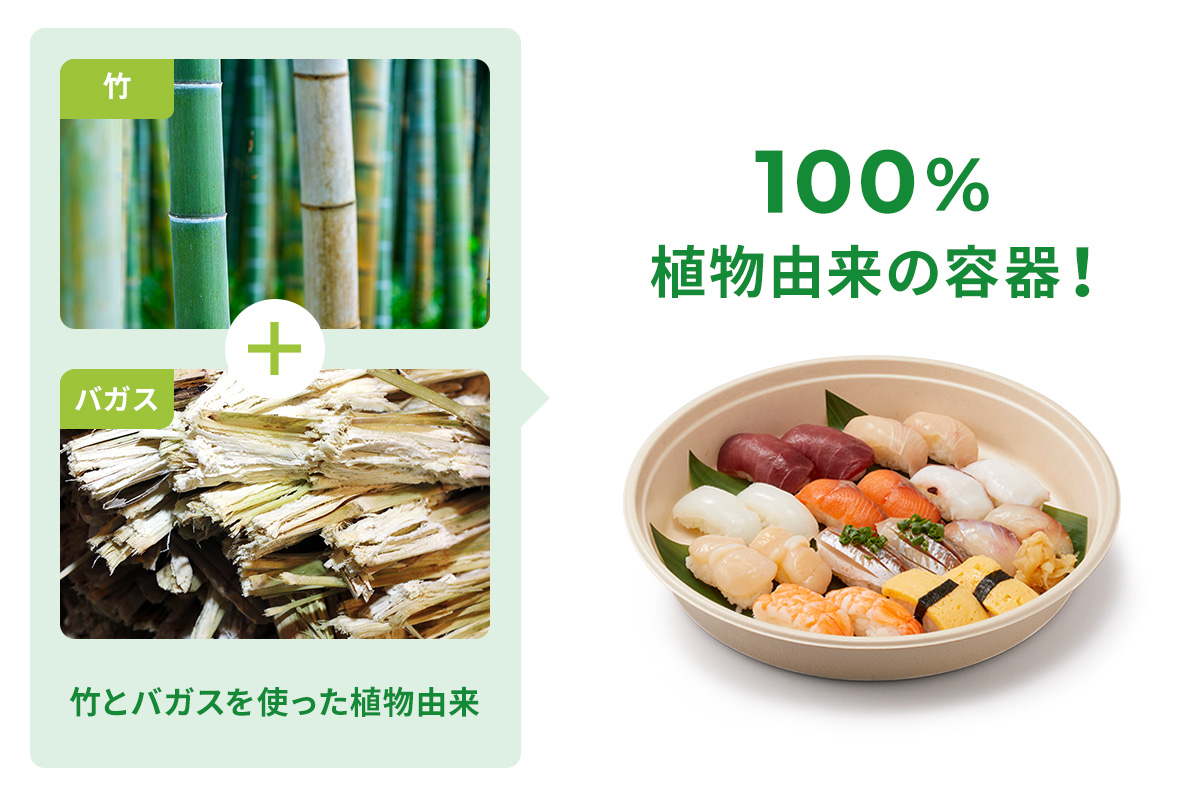 竹とバガスを使った環境に優しい植物由来のエコ容器
