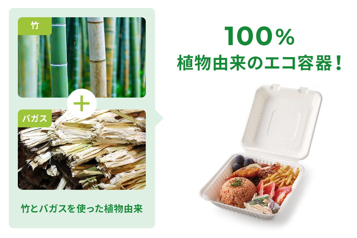 竹とバガスを使った環境に優しい植物由来のエコ容器