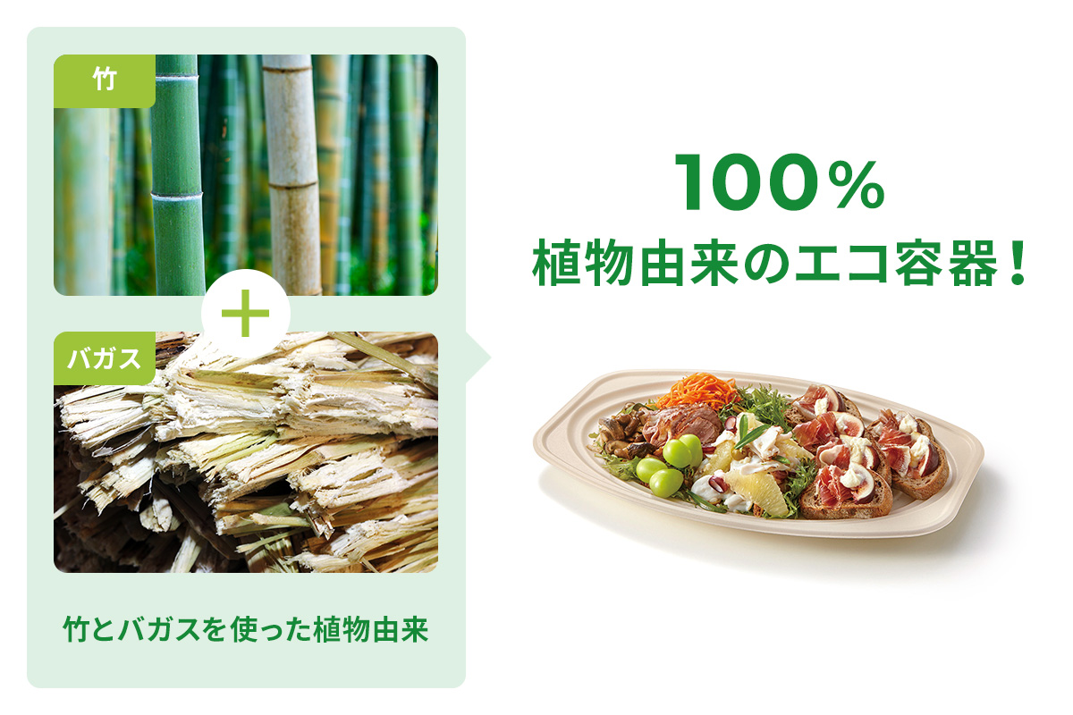 竹とバガスを使った環境に優しい植物由来のエコ容器