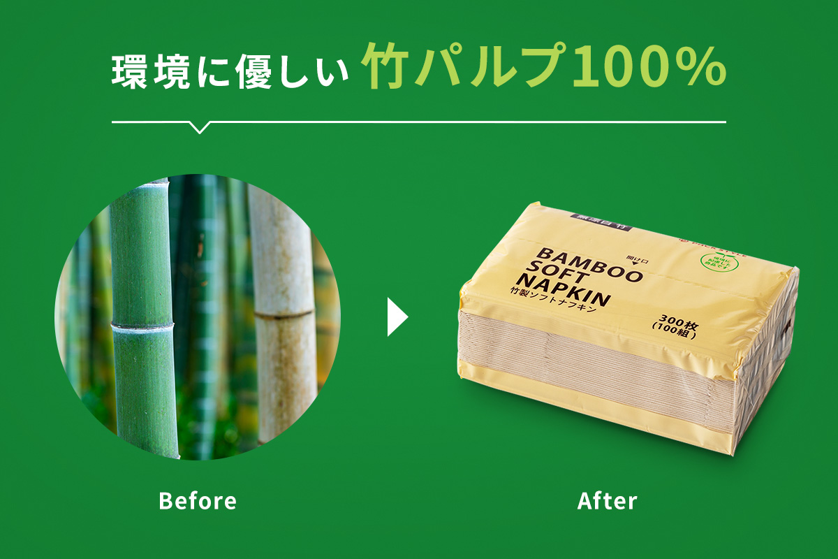 環境にやさしい竹パルプ100%のナフキン