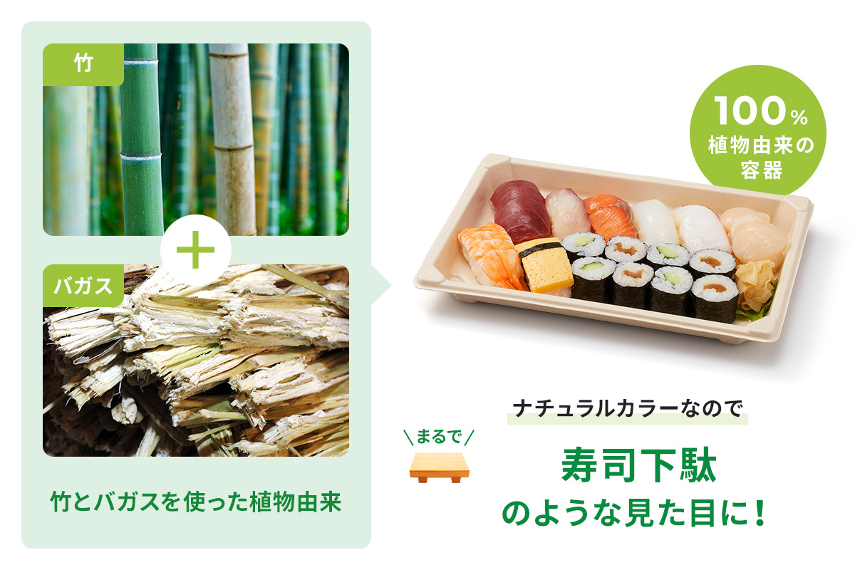 竹とバガスを使った環境に優しい植物由来のエコ容器