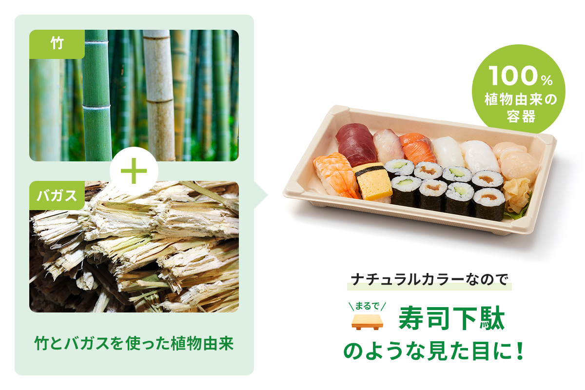 竹とバガスを使った環境に優しい植物由来のエコ容器